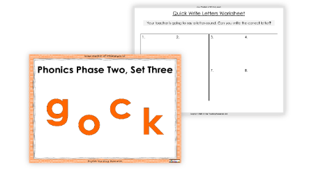 Phonics Phase 2, Set 3 - g, o, c, k English teaching Resource withs