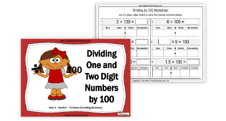 Dividing One and Two Digit Numbers by 100