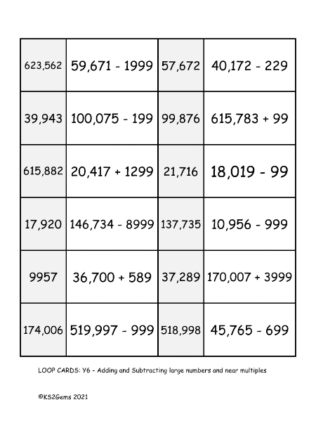 Loop Card Game -  Adding and  Subtracting large numbers and near multiples Set 1.pdf