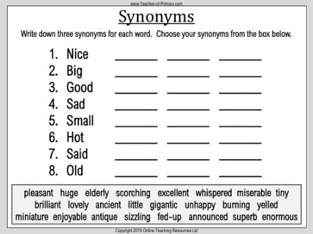 Boy - Lesson 3 - Synonyms Worksheet