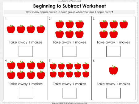 Beginning to Subtract - Worksheet