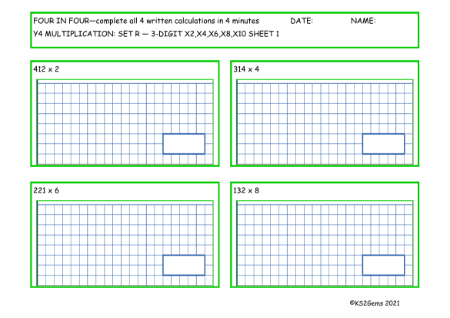  Multiplication Set R 3 digit number x2,x4,x6,x8,x10