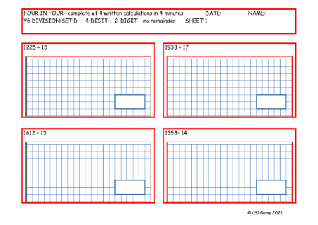 Division Set D 4 digit number - 2 digit number no remainder