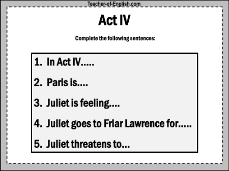 Romeo & Juliet Lesson 27: Act 4 - Worksheet