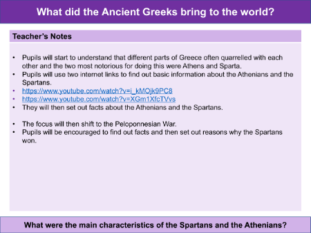 What were the main characteristics of the Spartans and the Athenians? - Teacher notes