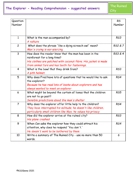 5. Reading Comprehension suggested answers