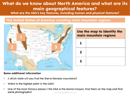 Locate on a map - Mountain regions of the USA