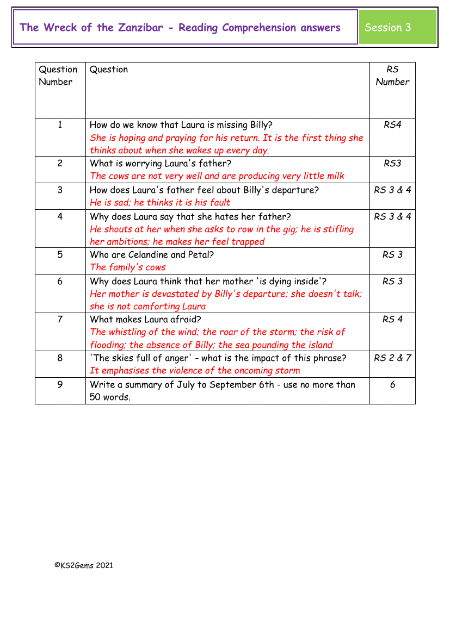 5. Reading Comprehension suggested answers