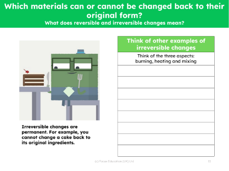 Examples of irreversible changes - Worksheet