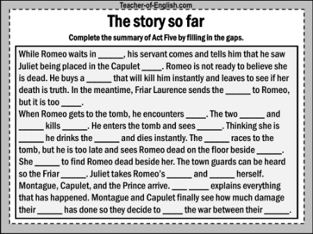 Romeo & Juliet Lesson 32: Got the Plot? - The Story so Far Worksheet