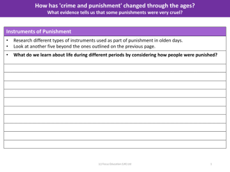 What do we learn about life during different periods by considering how people were punished? - Worksheet - Year 5