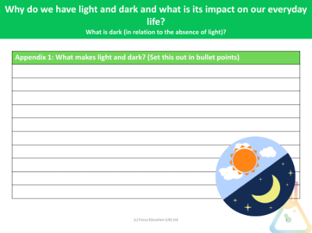 What makes light and dark? - Worksheet