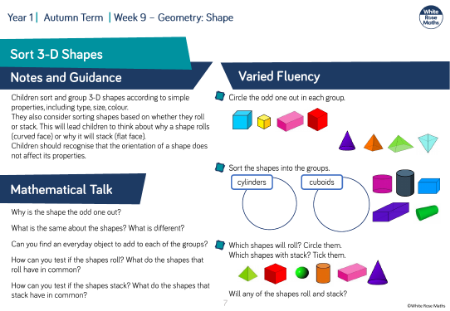 Sort 3-D shapes: Varied Fluency
