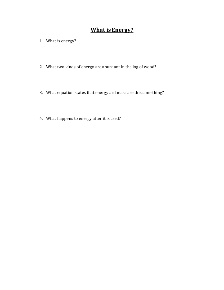 What is Energy - Worksheet