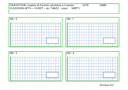  Division Set R 3 digit number - All Tables mixed