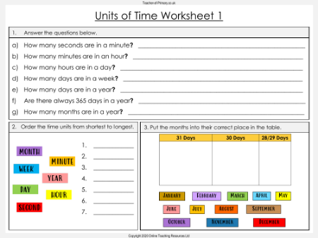 Units of Time  - Worksheet