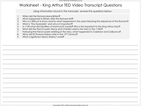 The Lady of Shalott - Lesson 1 - TED Video Transcript Worksheet