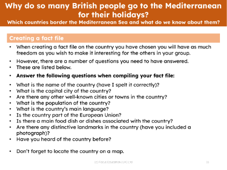 Creating a fact file instructions - Mediterranean country