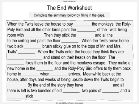 The Twits - Lesson 9: The End - Worksheet