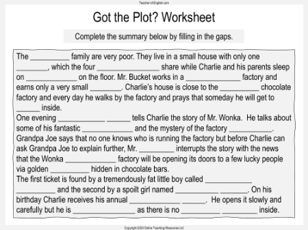 Charlie and the Chocolate Factory - Lesson 5: Got the Plot?  - Got the Plot Worksheet