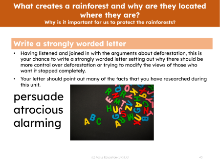 Write a strongly worded letter about deforestation