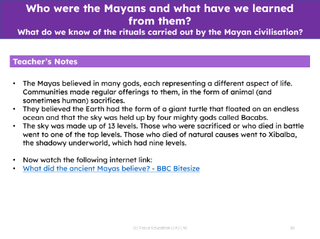 What do we know of the rituals carried out by the Mayan civilisation? - Teacher notes