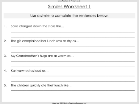Similes - Worksheet