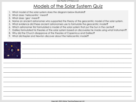 Models of the Solar System - Worksheet