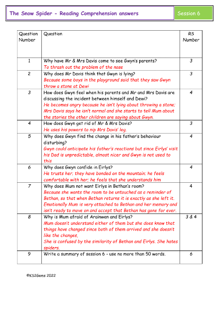 5. Reading Comprehension answers