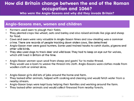 Anglo-Saxons men, women and children - Info sheet