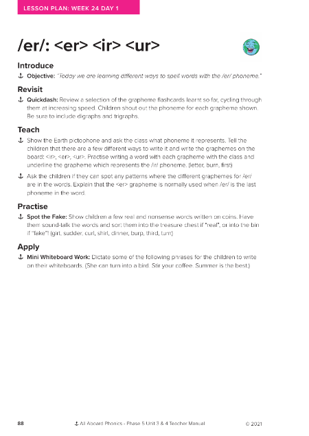 Phonemes "er,ir,ur" - Lesson plan 