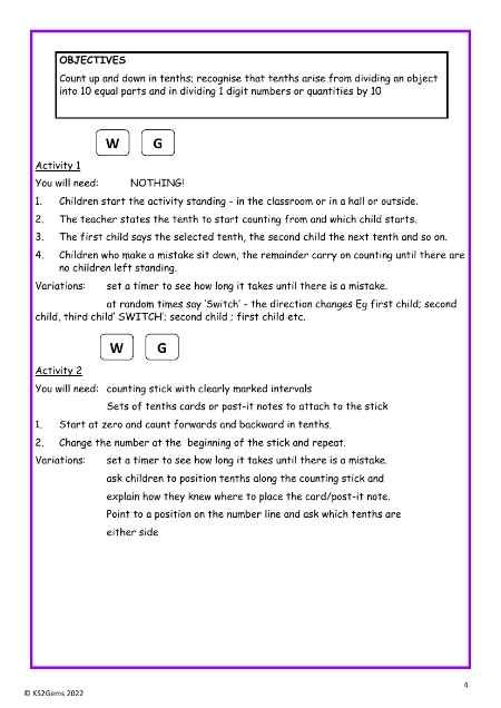 Count up and down in tenths worksheet