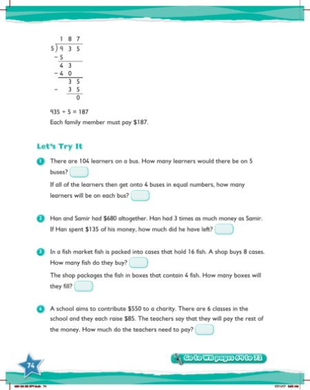 Learn together, Division word problems (3)