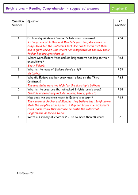 4. Reading Comprehension suggested answers