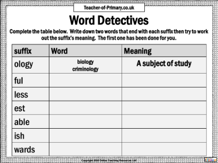 Suffixes - Worksheet