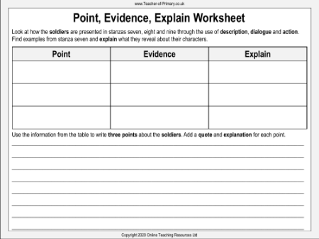 The Highwayman - Lesson 5 - Point Evidence Explain Worksheet