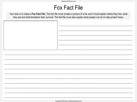 Fantastic Mr Fox - Lesson 6 - Fox Fact File Worksheet