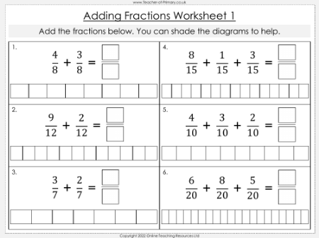 Adding and Subtracting Fractions - Worksheet
