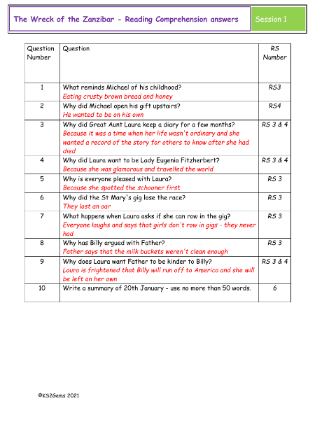 5. Reading Comprehension suggested answers