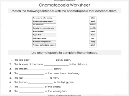The Lady of Shalott - Lesson 7 - Onomatopoeia Worksheet