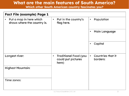 South American country fact file - Worksheet