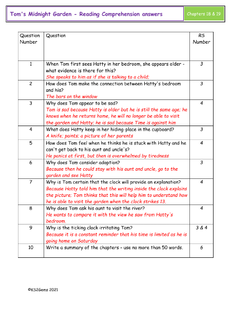 5. Reading Comprehension answers