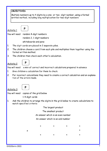 Long multiplication worksheet