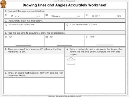 Drawing Lines and Angles Accurately - Worksheet