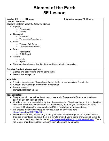 Biomes - Teaching Timeline