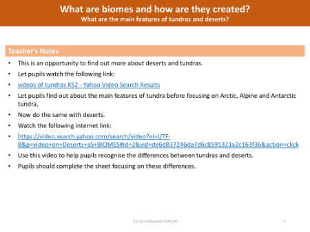What are the main features of the tundra and deserts? - Teacher notes