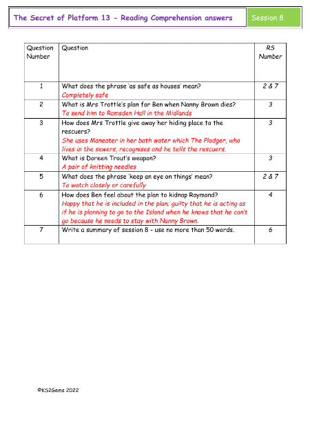 3. Reading Comprehension answers