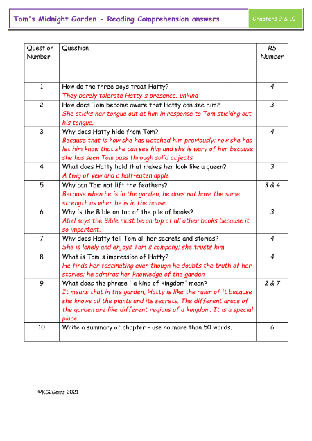 5. Reading Comprehension answers