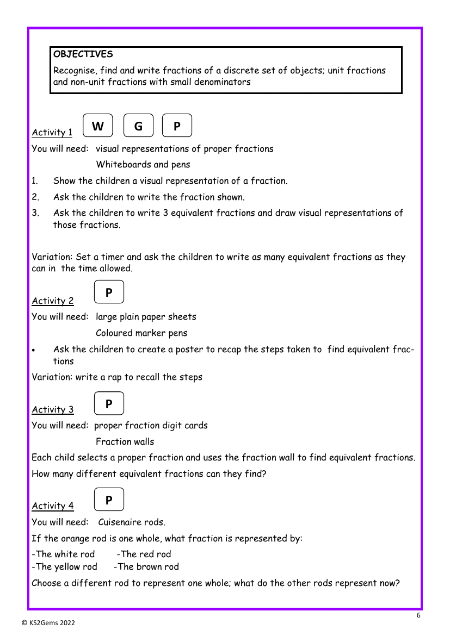 Fractions of a set of objects worksheet
