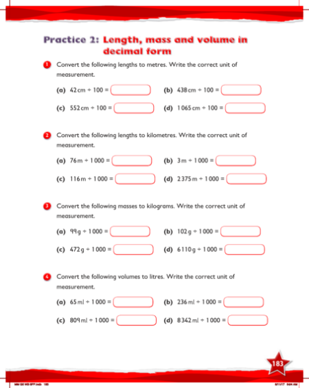 Max Maths, Year 5, Work Book, Review of units of length, mass and volume (2)